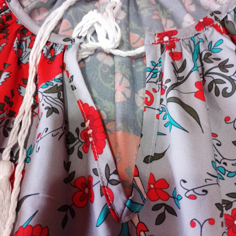 Floral Patchwork Peasant Balloon Sleeve Blouse - image 8